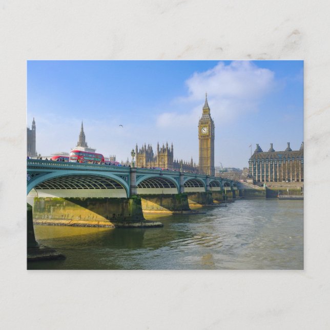 Postal Westminster Bridge y Big Ben, Londres Reino Unido (Anverso)