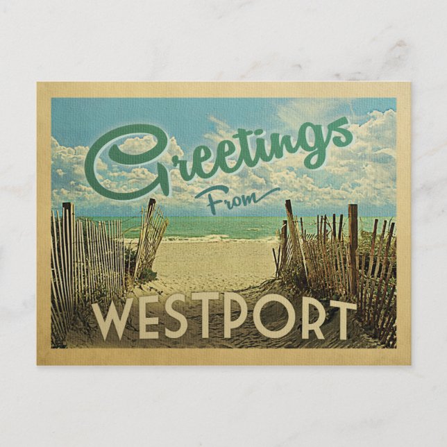 Postal Westport Connecticut Beach Vintage Travel (Anverso)