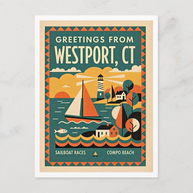 Postal Westport CT Viajes Retro (Anverso)