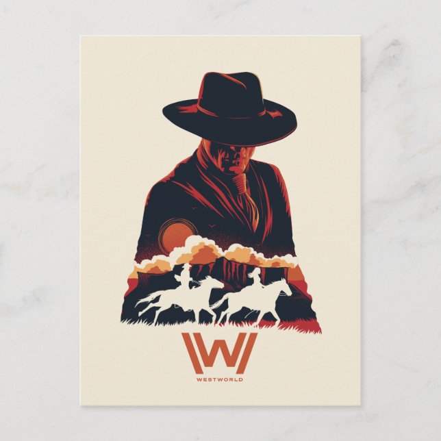 Postal Westworld | Hombre con silueta del desierto negro (Anverso)