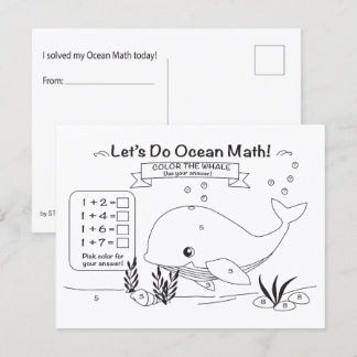 Postal Whale Ocean Math Coloring Postcard