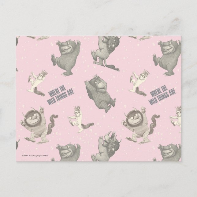 Postal Where the Wild Things Are Pink Star Pattern (Anverso)