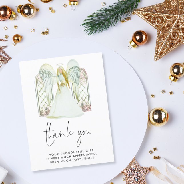 Postal Whimch Watercolor Angel White Script Gracias (Subido por el creador)