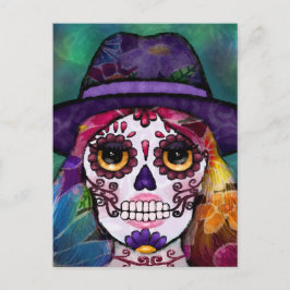 Postal Whimsical Abstract Floral Hippie Sugar Skull