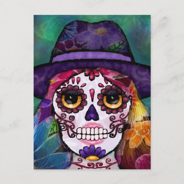 Postal Whimsical Abstract Floral Hippie Sugar Skull (Anverso)