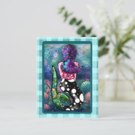 Postal Whimsical Abstract Mermaid Nautical Teal Seashells