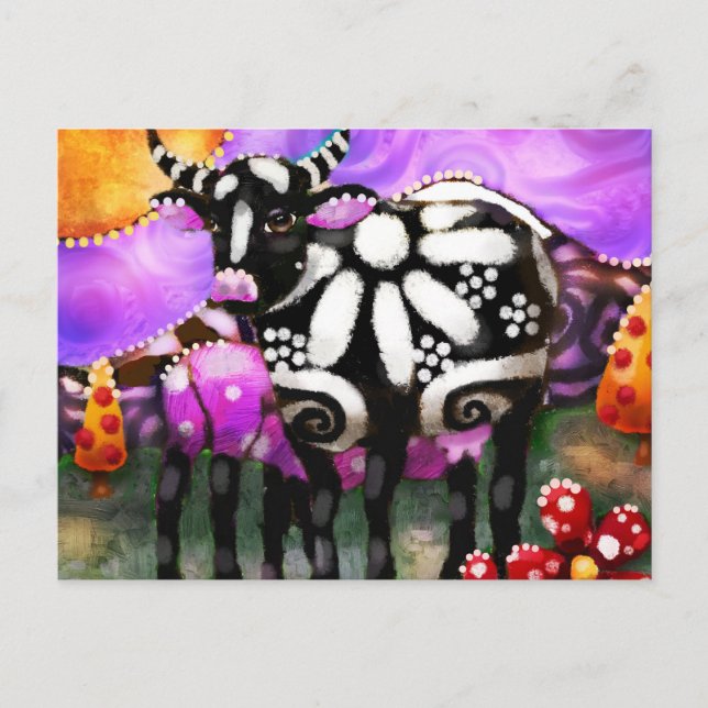 Postal Whimsical Abstract Momma & Baby Cow Funky Farm (Anverso)