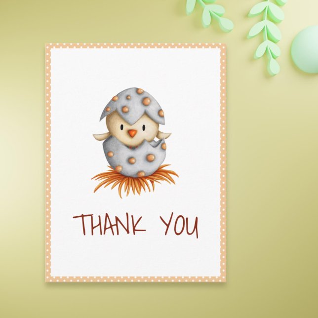 Postal Whimsical Baby Bird Hatats Gracias (Minimalist thank you postcard with bird hatching for gender neutral baby showers)