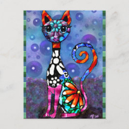 Postal Whimsical Big-Eyed Funky Abstract Kitty Cat