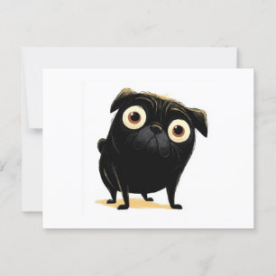 Postal Whimsical Black Big Eyed Pug
