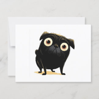 Postal Whimsical Black Big Eyed Pug