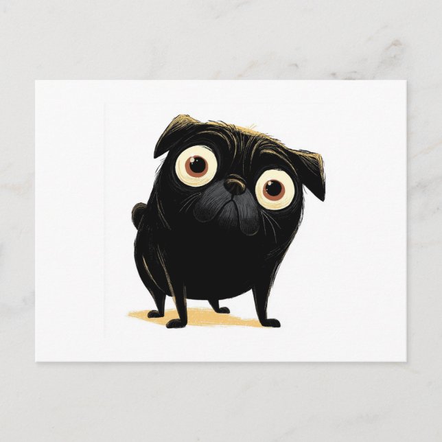 Postal Whimsical Black Big Eyed Pug (Anverso)