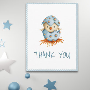 Postal Whimsical Blue Baby Bird Hatats Gracias