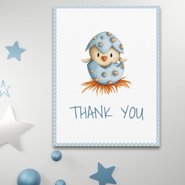 Postal Whimsical Blue Baby Bird Hatats Gracias (Subido por el creador)