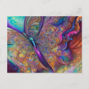 Postal Whimsical Butterfly Fractal Watercolor Pai Digital