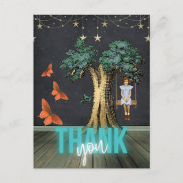 Postal Whimsical Chica En Swing Surreal Gracias