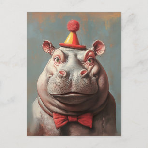 Postal Whimsical Clown Hippo Retrato
