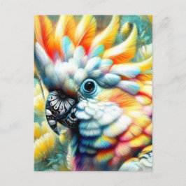 Postal Whimsical Cockatoo Ave Amarillo Poppies Floral