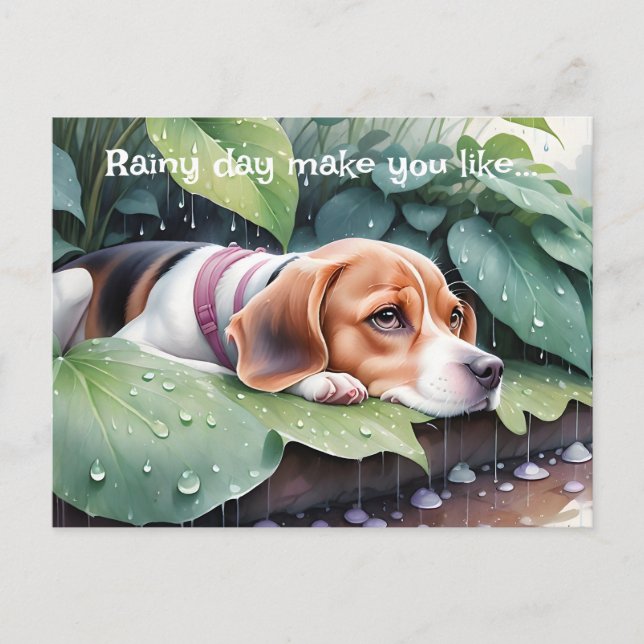 Postal Whimsical Cute Beagle Rainy Day Green Botanical (Anverso)