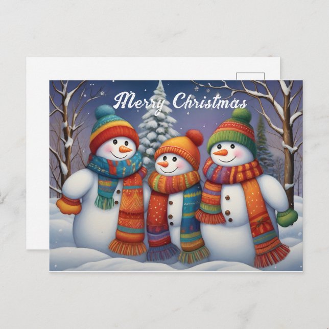 Postal Whimsical Cute Snowmen (Anverso / Reverso)