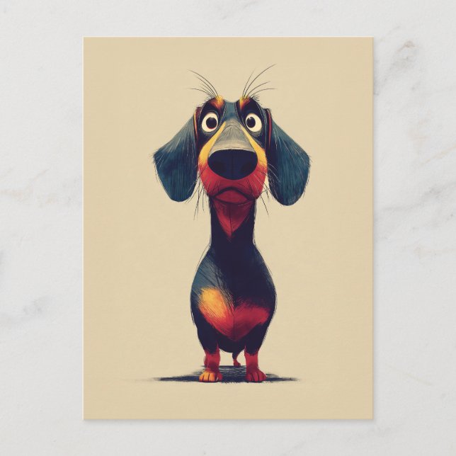 Postal  Whimsical Dachshund Character Illustration (Anverso)