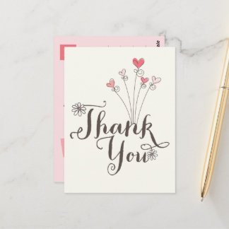 Postal Whimsical Daisies Pink Hearts Birthday Gracias