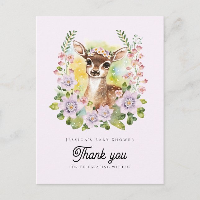 Postal Whimsical Deer Baby Shower Gracias Postcard (Anverso)