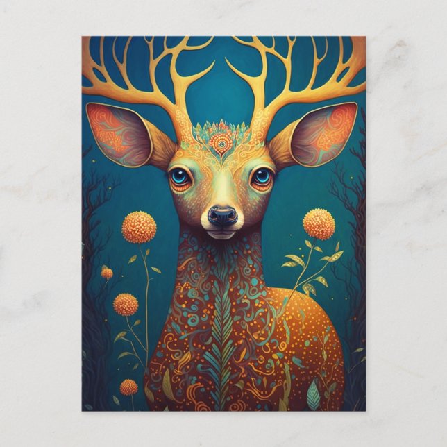 Postal Whimsical Deer Fantasy Art (Anverso)