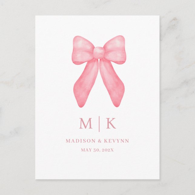 Postal Whimsical Doodle Pink Bow | Boda (Anverso)