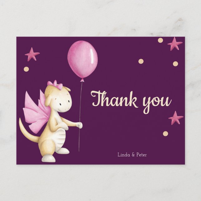 Postal Whimsical Dragon Baby Shower Gracias (Anverso)