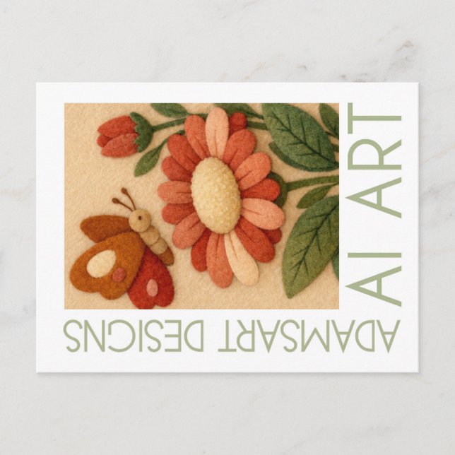 Postal Whimsical Felted Butterfly and Flower Folk Art (Anverso)