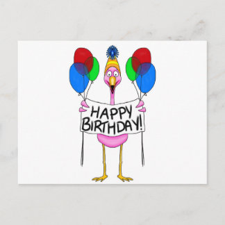 Postal Whimsical Flamingo Felices Balones de cumpleaños