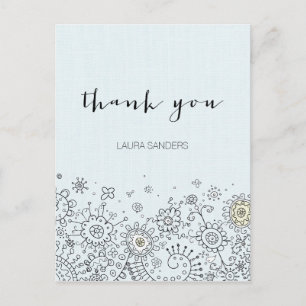 Postal Whimsical Floral Blue Gracias Postcard