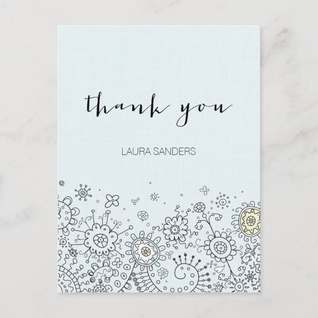 Postal Whimsical Floral Blue Gracias Postcard (Anverso)