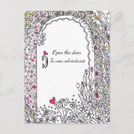 Postal ​Whimsical Floral Door New Adventures Art Postcard