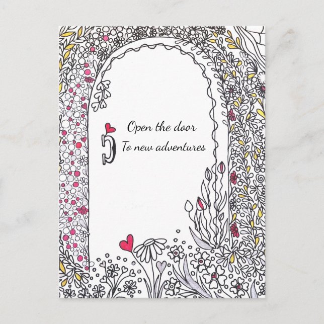 Postal ​Whimsical Floral Door New Adventures Art Postcard (Anverso)