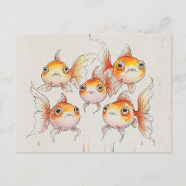 Postal Whimsical Flotante Goldfish