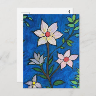 Postal Whimsical Flowers with Blue Background 