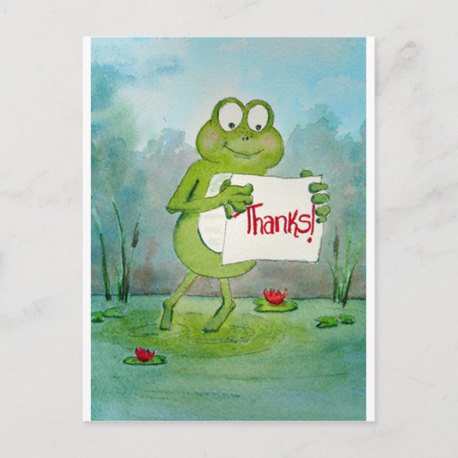 Postal Whimsical Frog with Gracias Rótulo Funny (Anverso)
