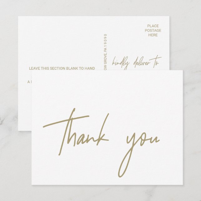 Postal Whimsical Gold Calligraphy Gracias (Anverso / Reverso)