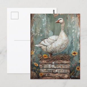 Postal Whimsical Goose on the Nest