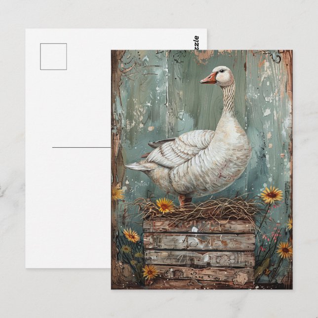 Postal Whimsical Goose on the Nest (Anverso / Reverso)