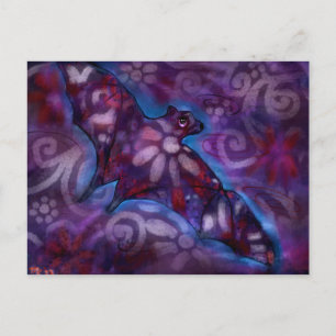 Postal Whimsical Halloween Bat Resumen Azul morado