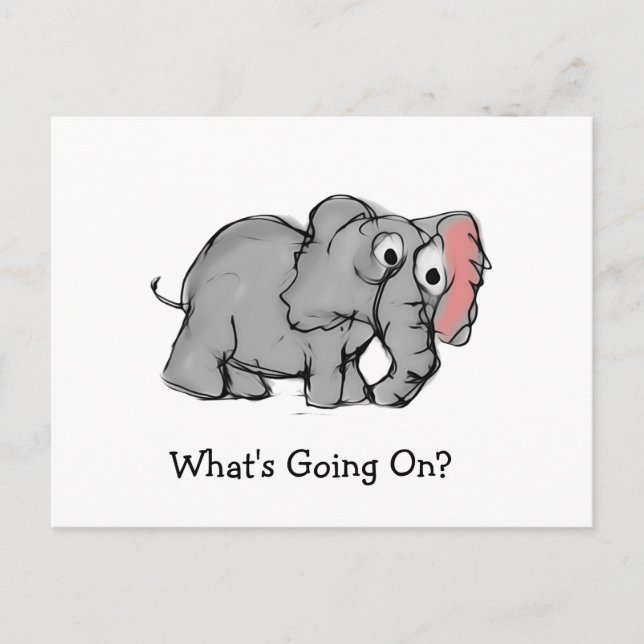 Postal Whimsical Hand-Drawn Elephant Illustration (Anverso)