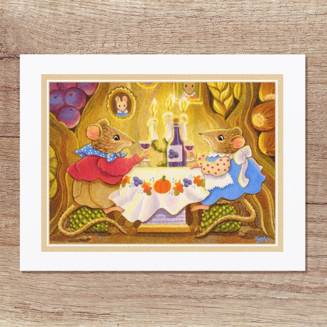 Postal Whimsical Harvest Mice Personalizado Textos (Subido por el creador)