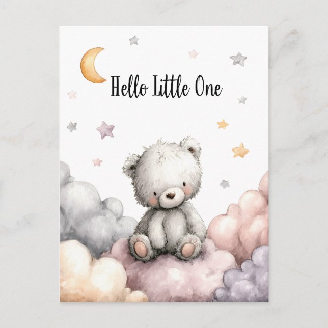 Postal Whimsical "Hello Little One" Teddy Bear (Anverso)