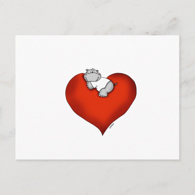 Postal Whimsical Hippo en el corazón (Anverso)