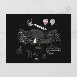 Postal Whimsical Illustrated Map of Turkey Travel