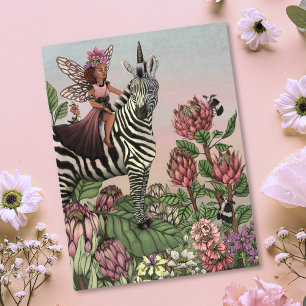 Postal Whimsical Jardín Zebra Unicornio Arte Floral