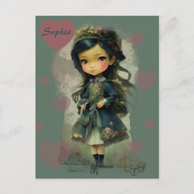 Postal Whimsical Kawaii Fairy Tale Chica (Anverso)